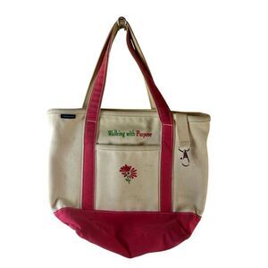 Lands End Boat tote‎ flowers Pink Cream 15x16" (discoloration)